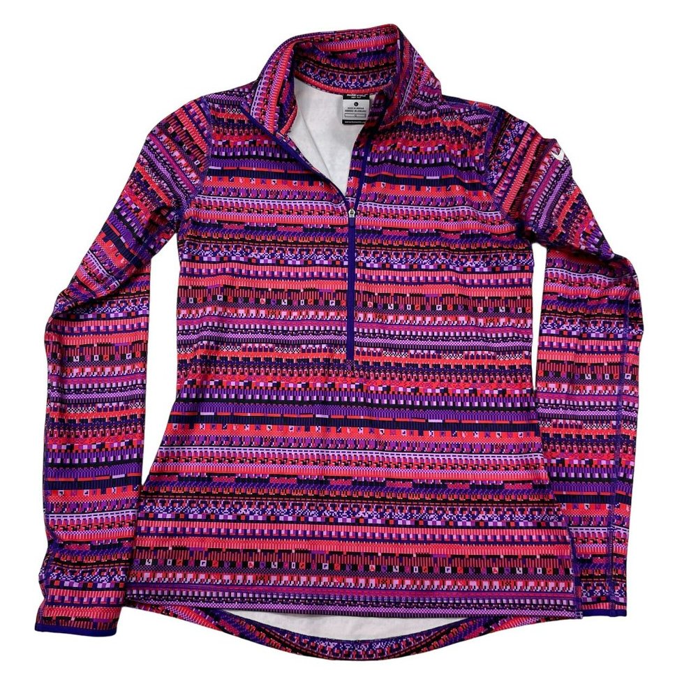 Nike Pro Hyperwarm 8 Bit 1/4 Zip Pullover Size L Purple Pink Thumbholes Fleece